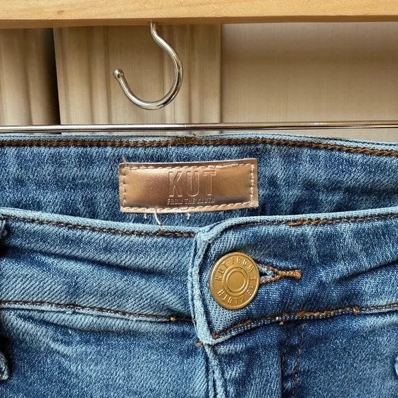 Kut from the Kloth Blue Straight Leg Jeans with Modern Distressing - Picture 3 of 5